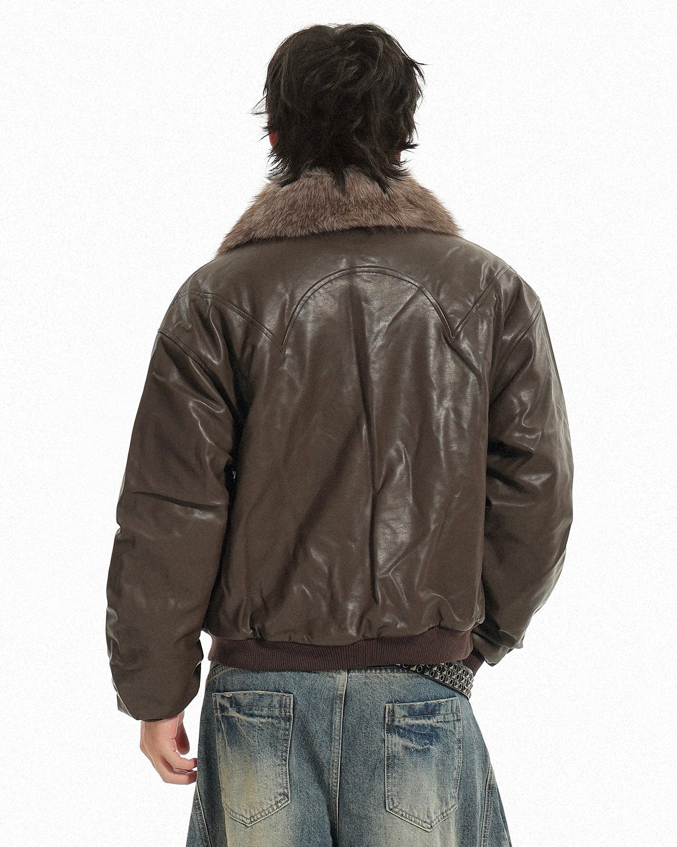 Fur Collar Cross Leather Jacket mry002018