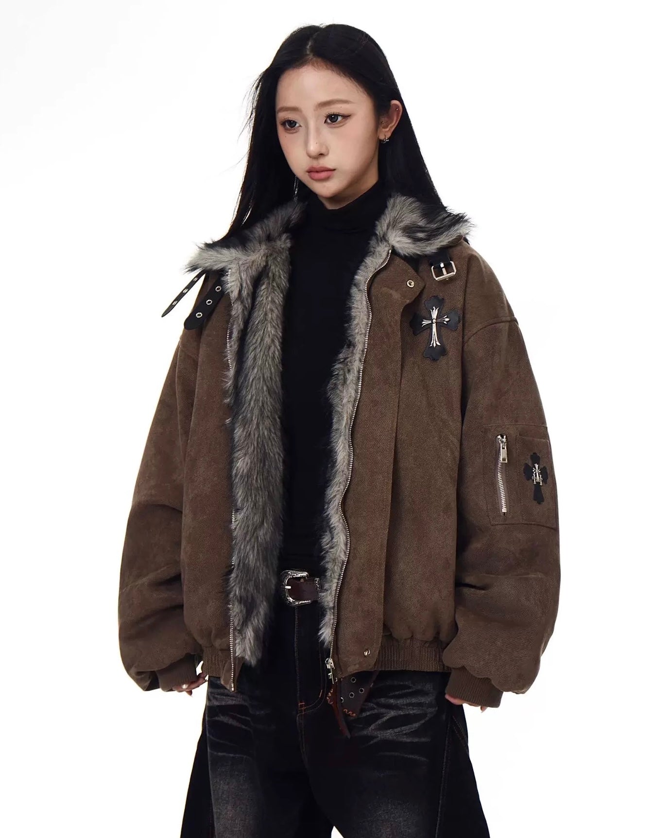 【大人気/評価★4.8以上】Cross Fur Bomber Jacket mry002017