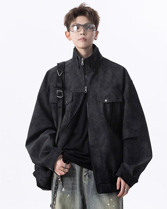 【2color】Faux Suede Stand Collar Jacket mry001831