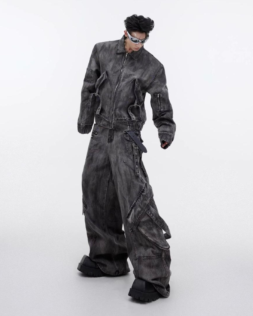 Set-Up Washed Black Utility Jacket & Cargo Pants mry001809