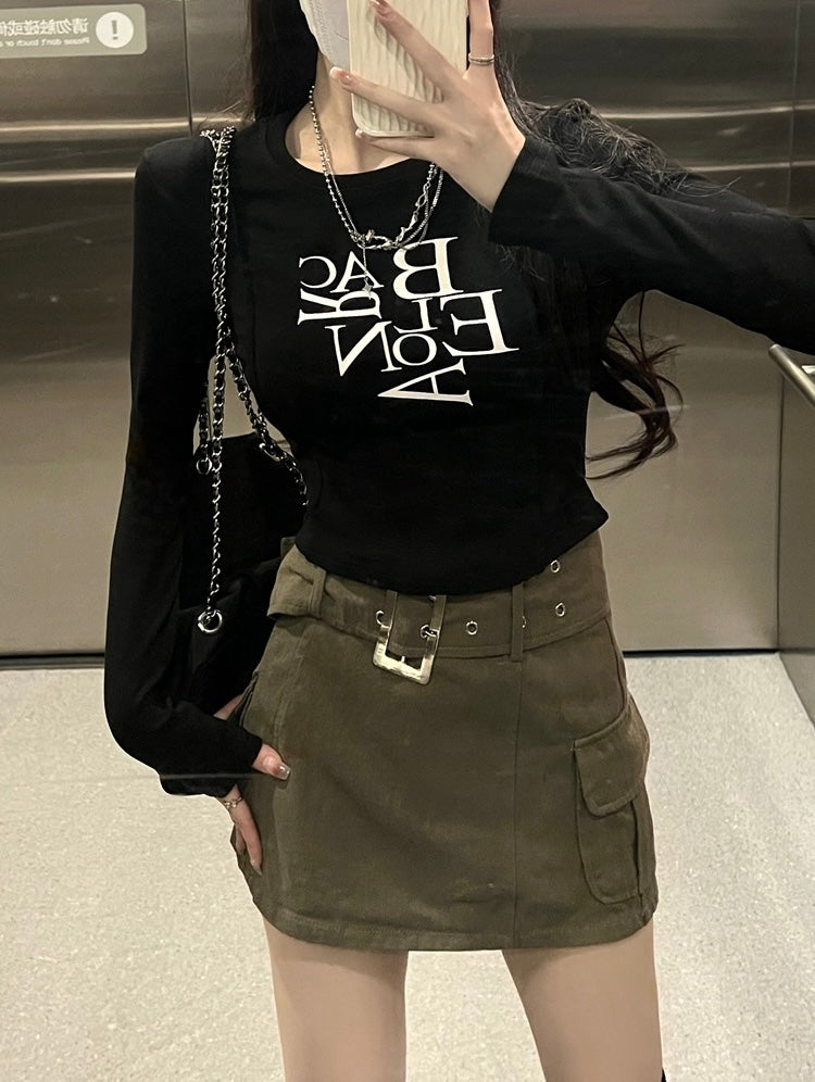 【2color】Barcelona Typo Slim Fit Long Sleeve Tee mry001739