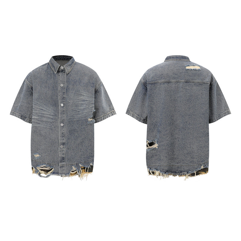 【2color / Set-Up】Camo Fade Distressed Denim Set-Up mry001757