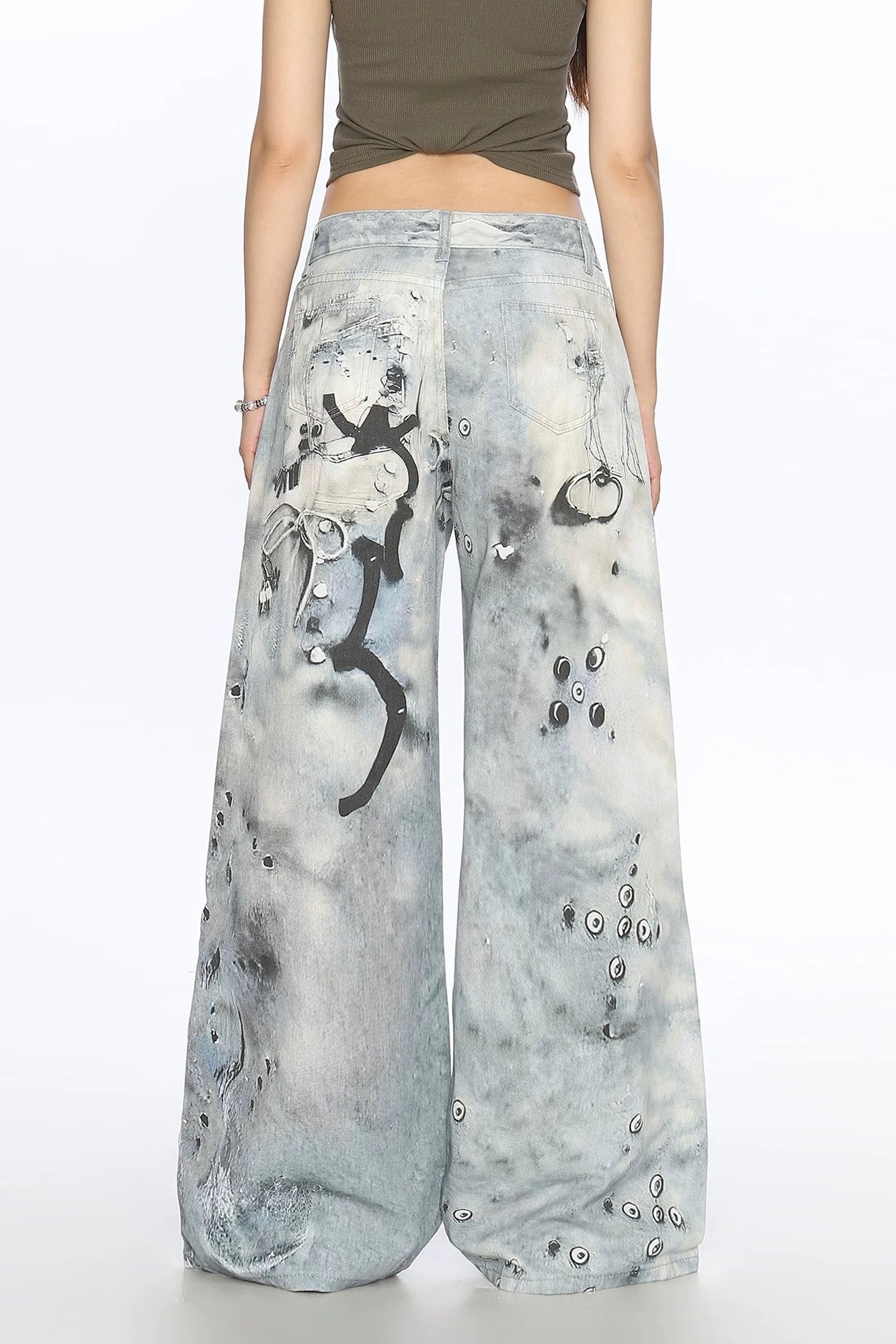 【ボトムス】グラフィックワイドデニムパンツ mry002380