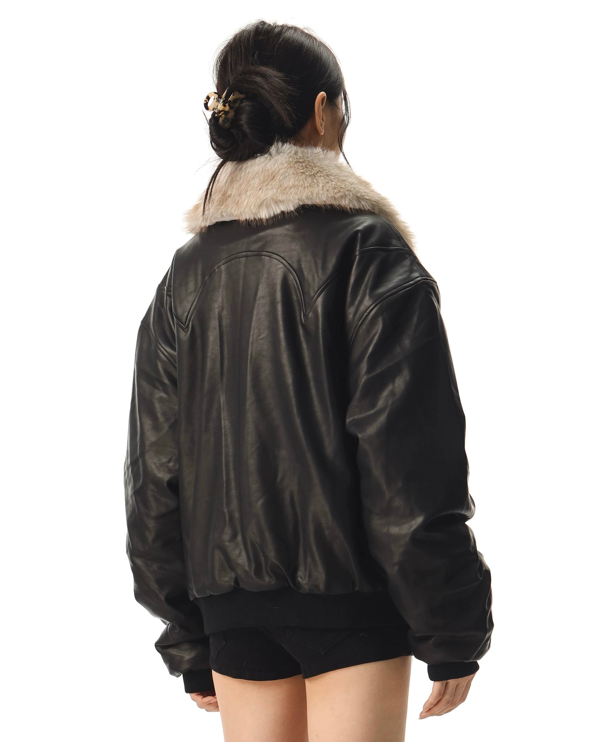 Fur Collar Cross Leather Jacket mry002018