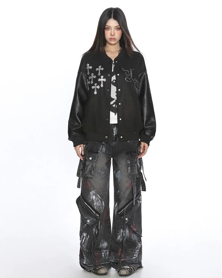 Cross Rhinestone Varsity Jacket mry002014