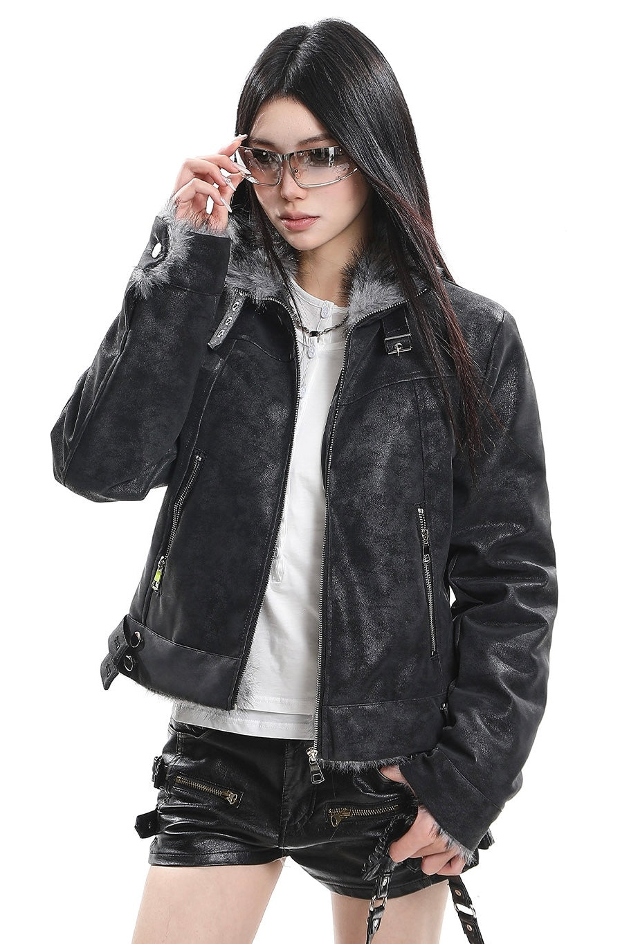 Faux Leather Fur Jacket mry002178