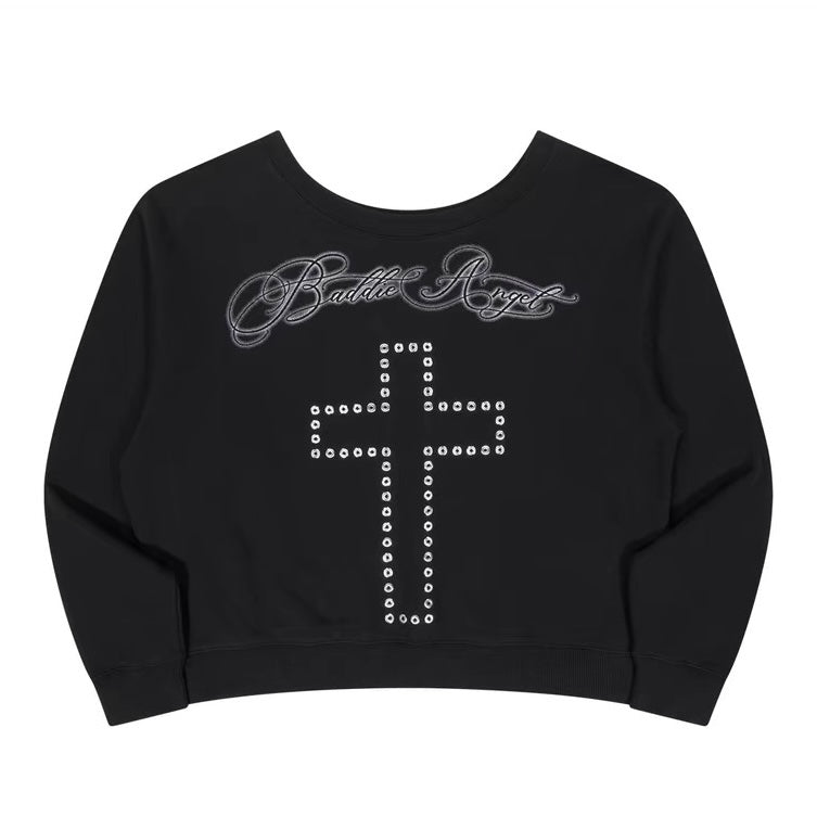 Off-Shoulder Studded Cross Top mry002303