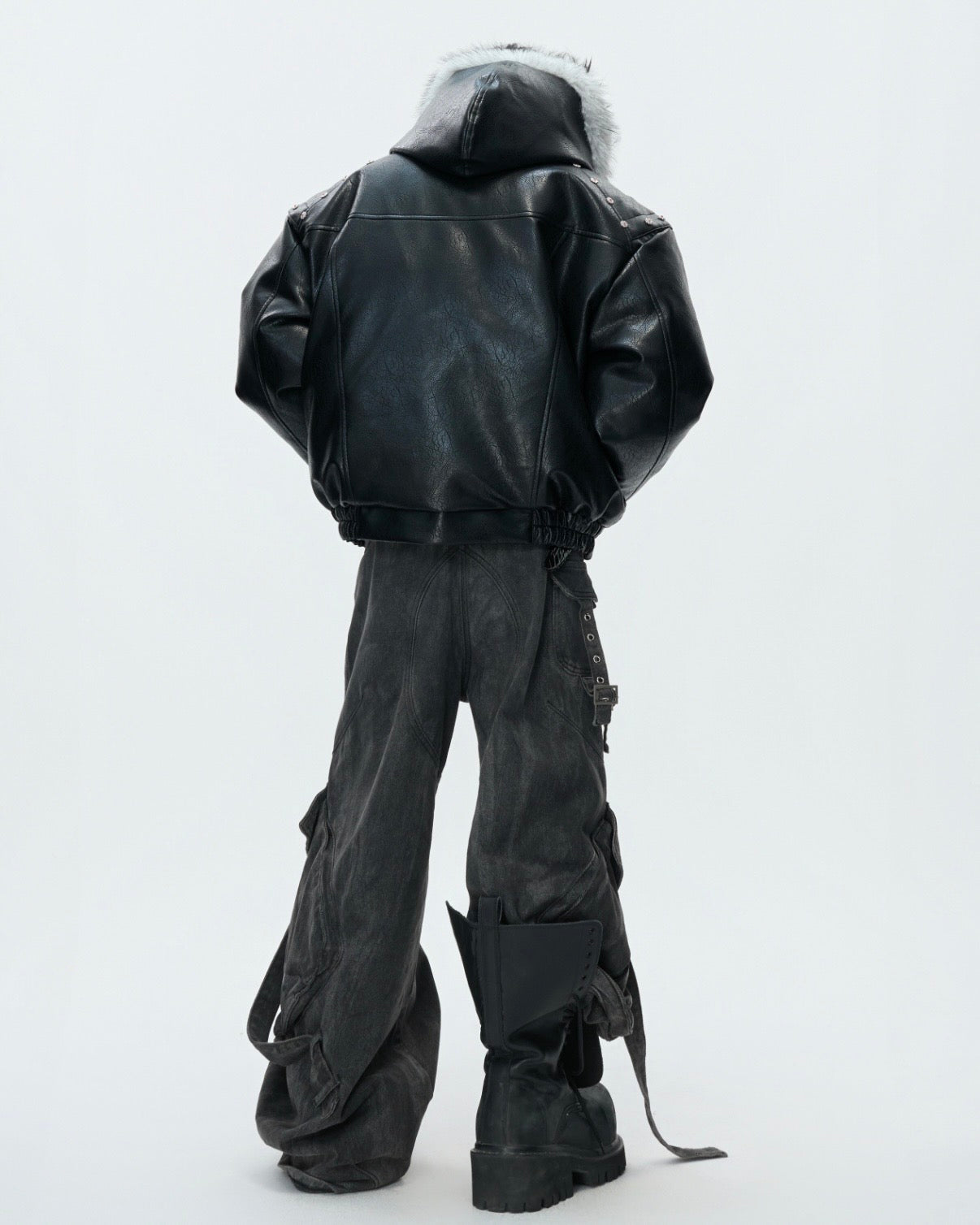 Unisex Fur Hood Leather Jacket mry002028