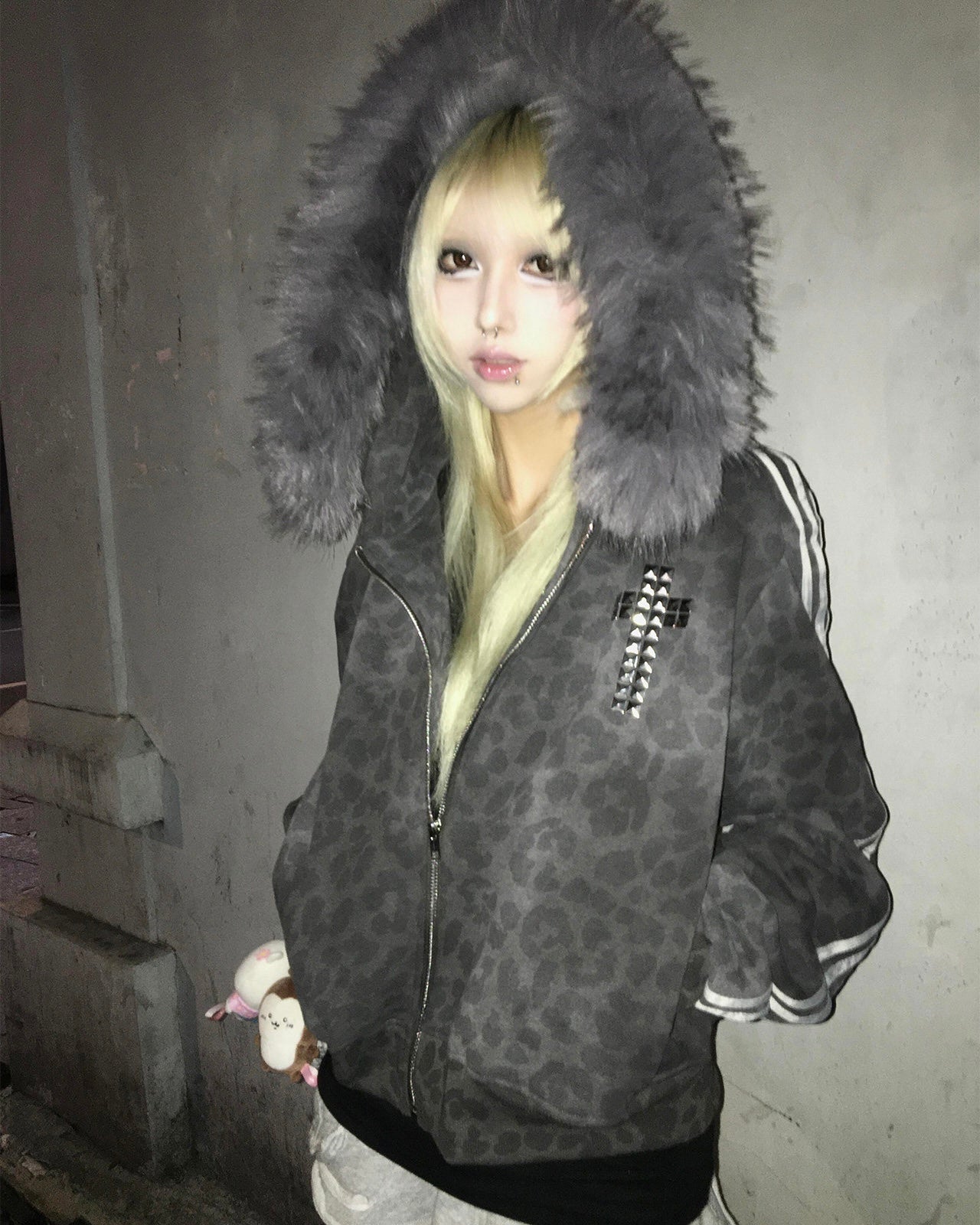 Fur Hood Leopard Hoodie mry002076