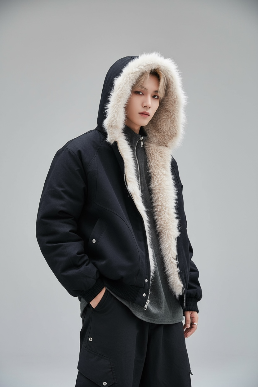 『※限定価格/SNS大人気アウター⚡️』【2color】 Unisex Edge Line Boa Jacket mry001614 Warm Fur Trim Zip Jacket mry001794