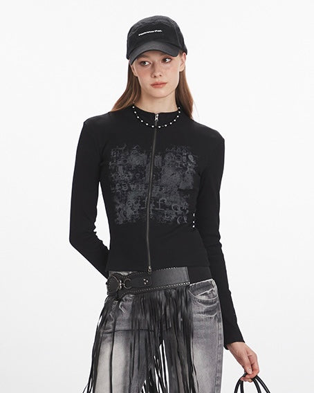 Graphic Zip-Up Top mry001839