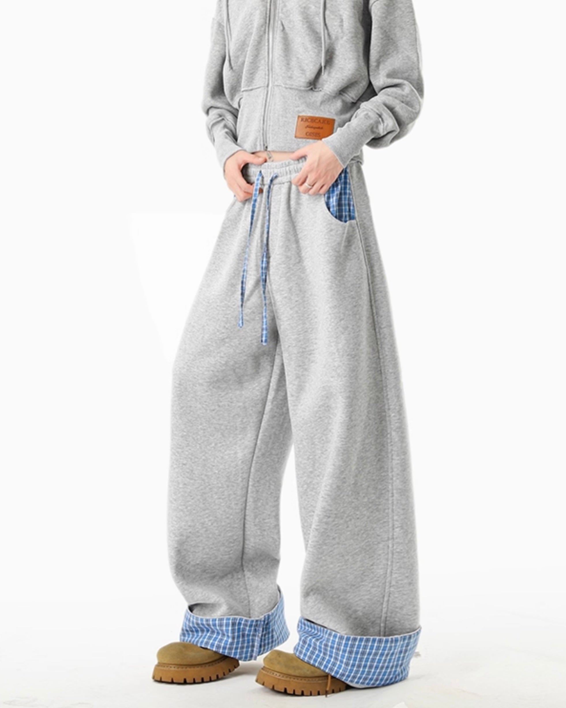 【YURU:FIT】Checkered Patch Wide-Leg Sweatpants mry001881