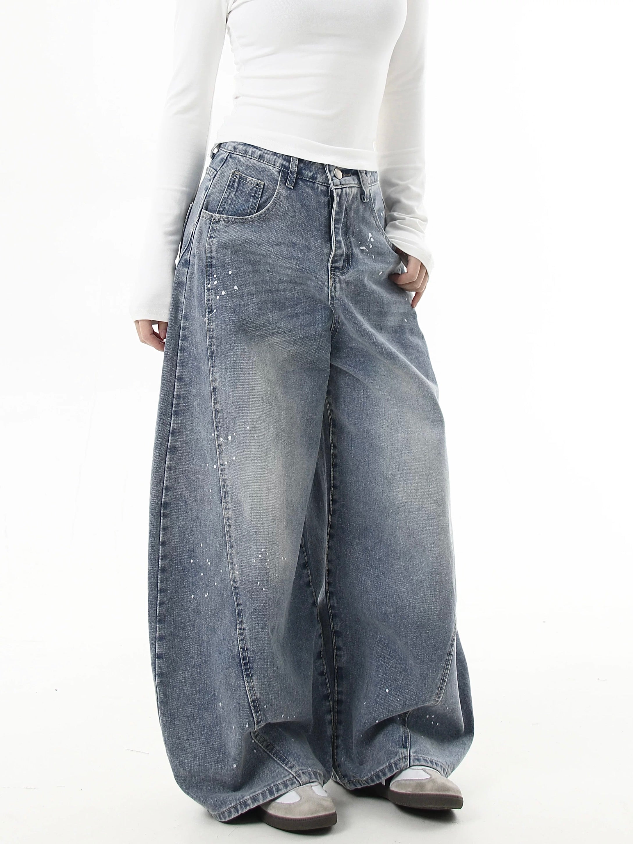 『評価★4.8以上/人気急上昇中💬💥』【COVER:FIT】2color Splatter Wash Balloon Denim Pants mry001753