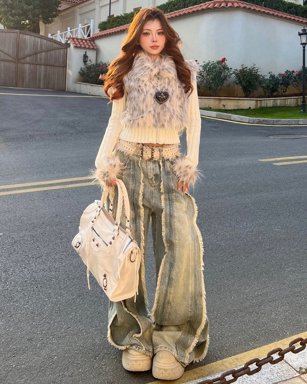 Faux Fur Panel Knit Jacket mry002108