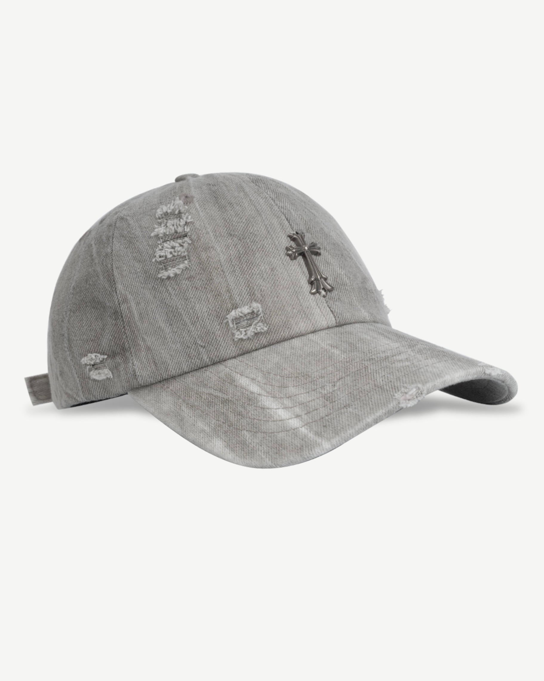 【4color】Vintage Cross Metal Embellished Distressed Cap mry001909