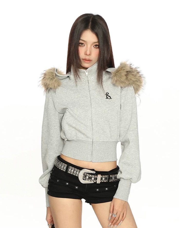 Fur Trim Cropped Jacket mry002069
