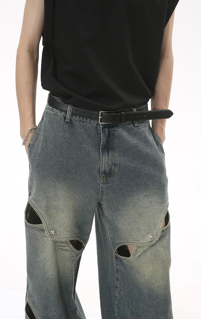 Cutout Chaos Wide-Leg Denim Pants mry001672