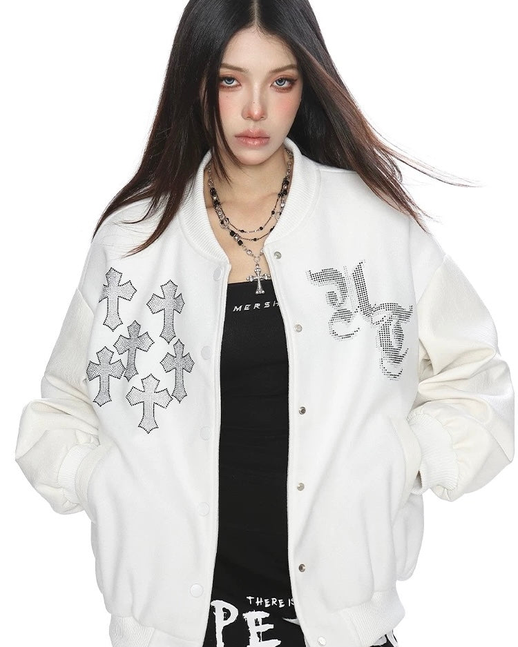 Cross Rhinestone Varsity Jacket mry002014