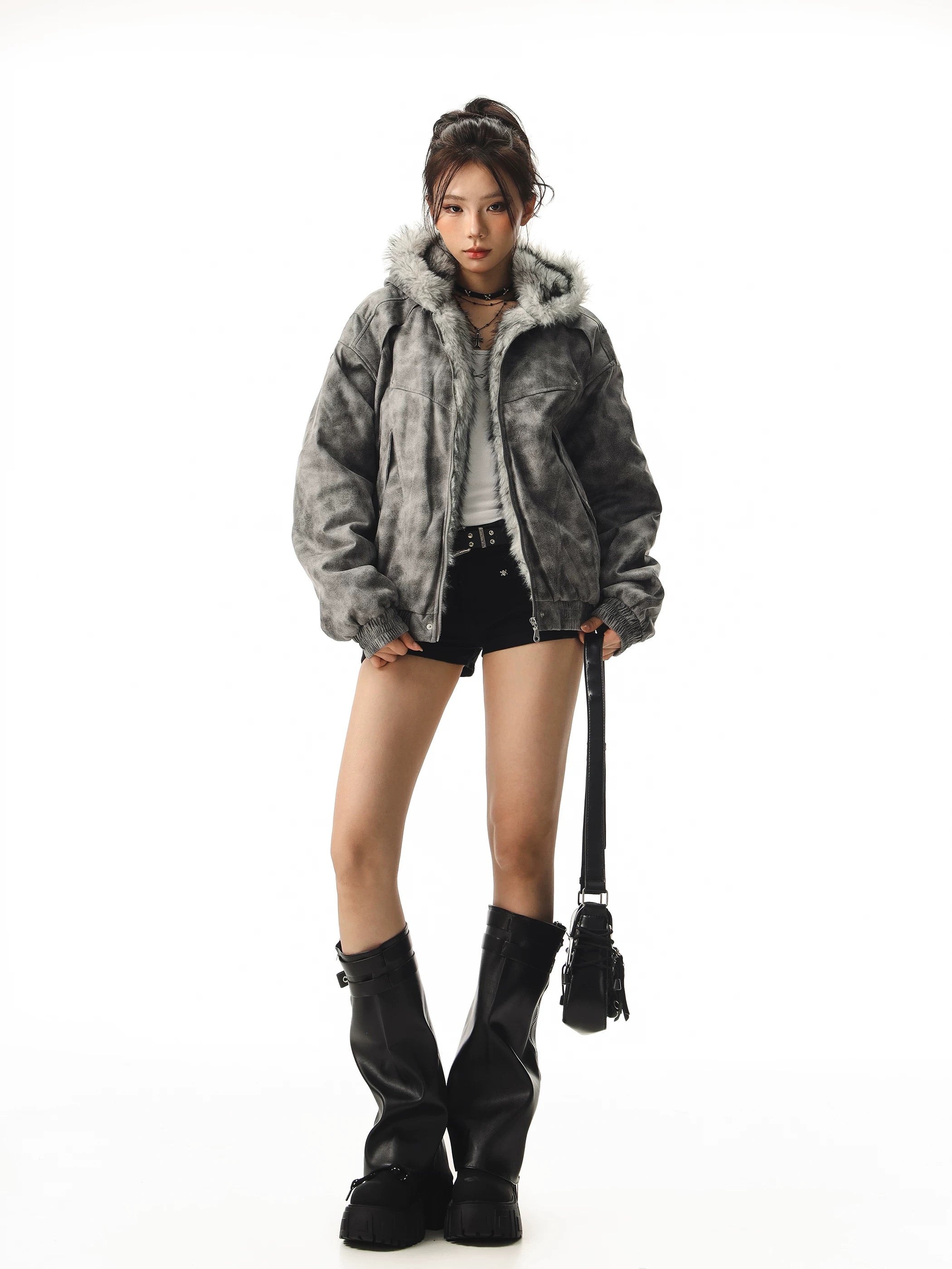 【評価★4.8以上】Vintage Washed Faux Fur Hooded Jacket mry001945