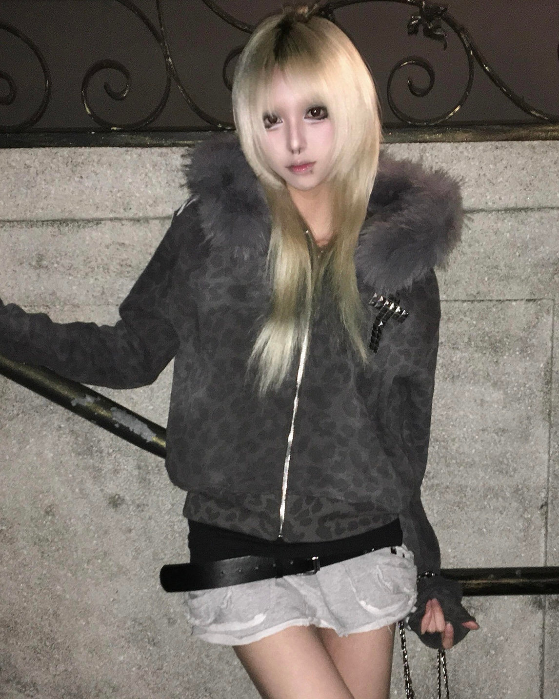 Fur Hood Leopard Hoodie mry002076