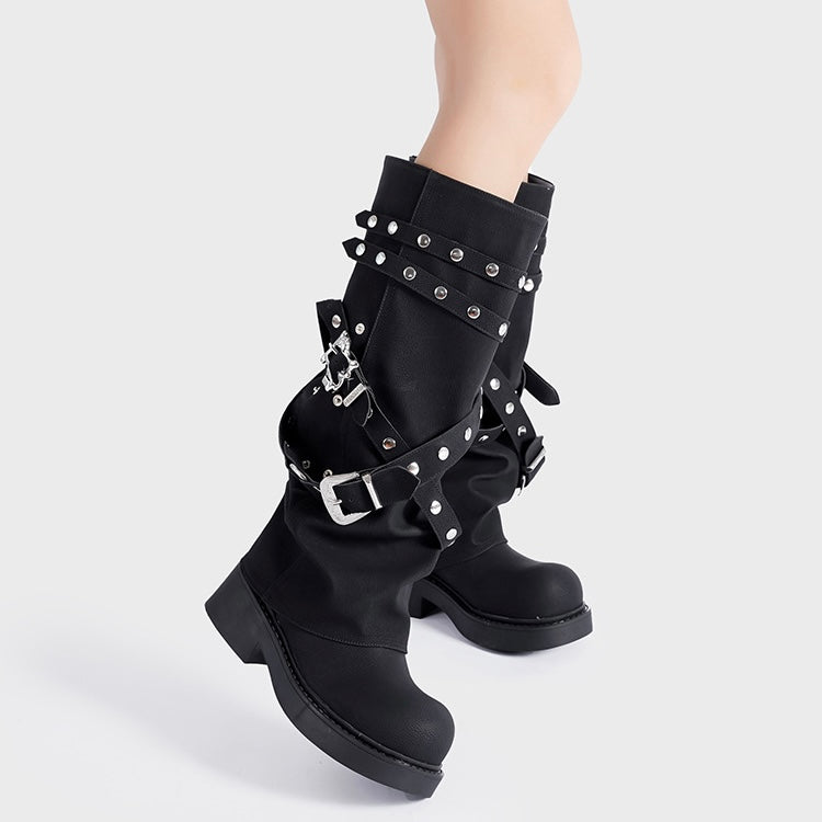 Punk Strap Studded Long Boots mry001975