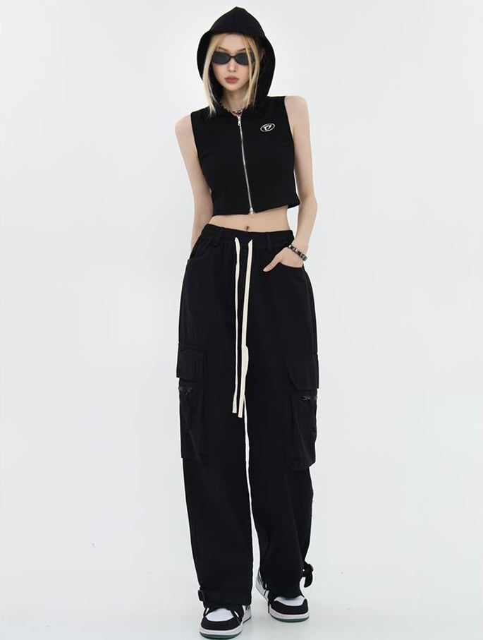 Zip-Up Hooded Crop Tank Top mry001697