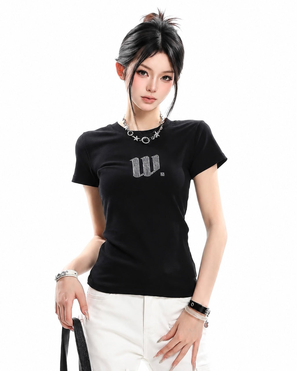 【トップス】ラインストーンロゴTシャツ mry002422