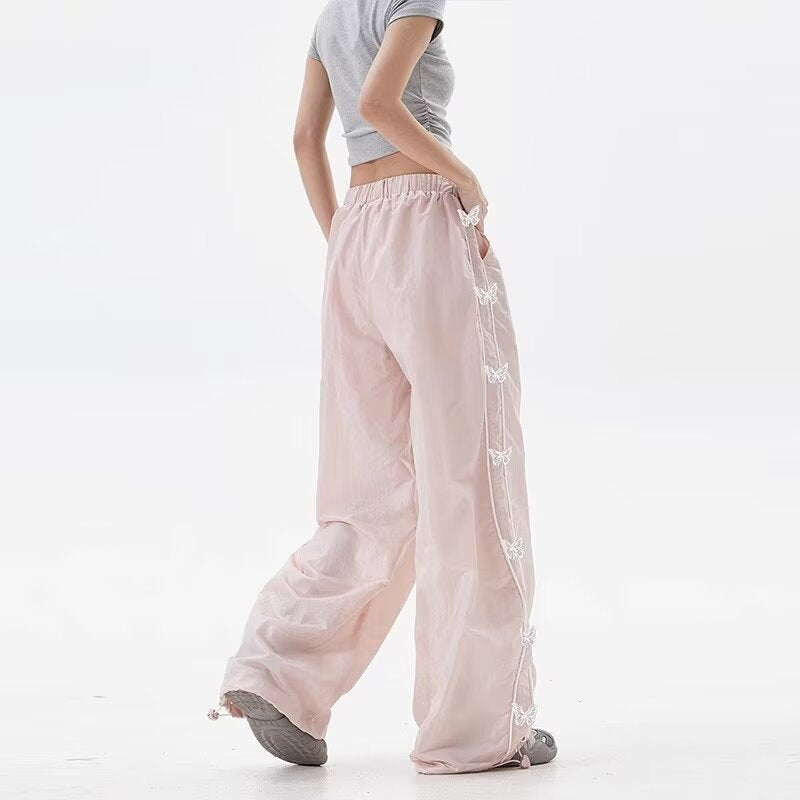 【YURU:FIT/2color】Butterfly Embroidered Parachute Pants mry001785