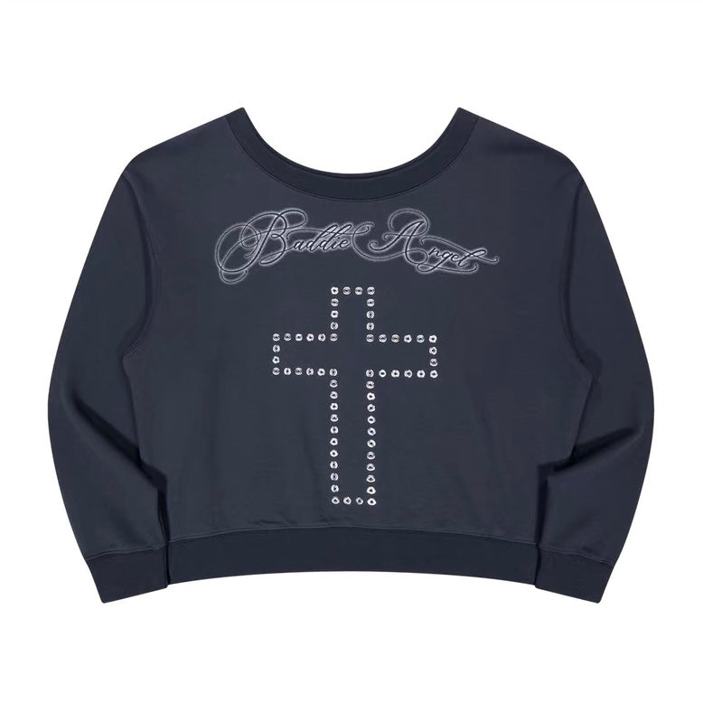 Off-Shoulder Studded Cross Top mry002303