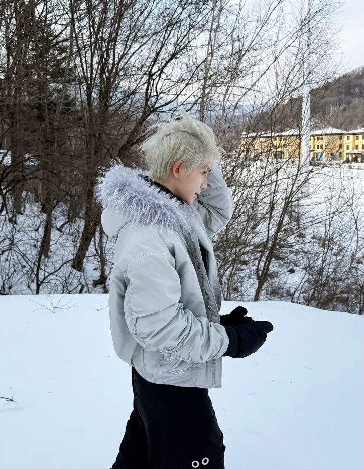 【高品質】Fur Hooded Bomber Jacket mry001984