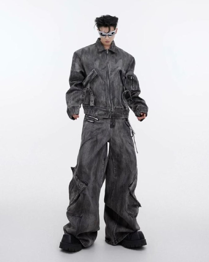 Set-Up Washed Black Utility Jacket & Cargo Pants mry001809