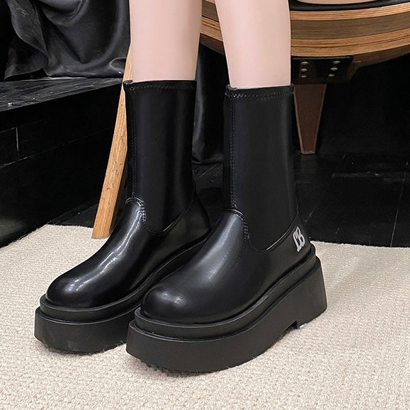 【2type】Smooth Leather Platform Boots mry001963