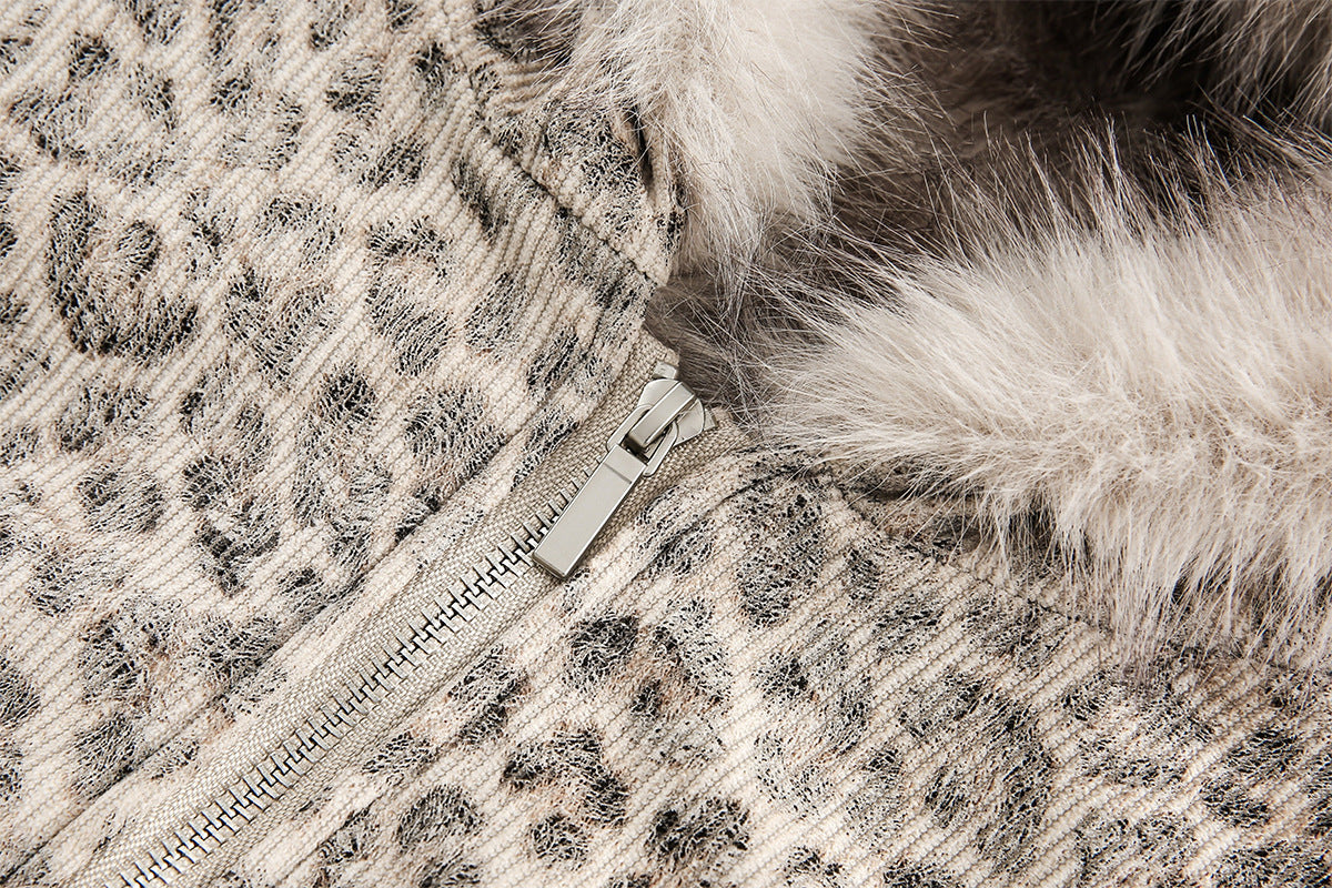 Leopard Faux Fur Hooded Jacket mry002065