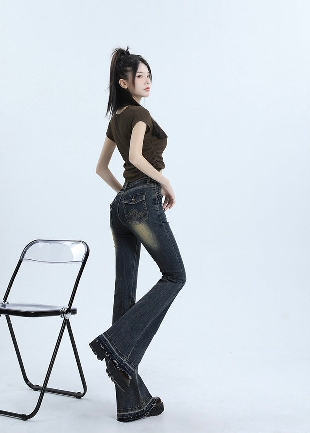 Retro Flare Wash Denim Pants mry001747