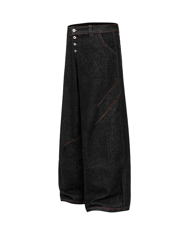 【COVER:FIT】 Button-Fly Baggy Black Jeans mry001864
