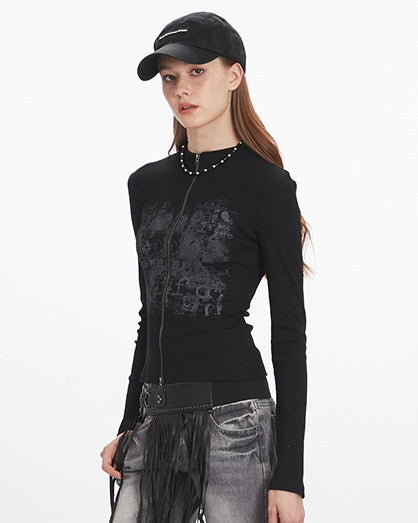 Graphic Zip-Up Top mry001839