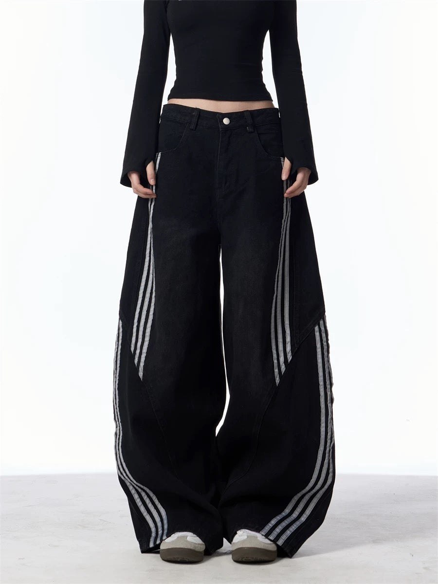 『※数量限定/残りわずか⚠️』【COVER:FIT】2color Wave Line Panel Wide Denim Pants mry001709