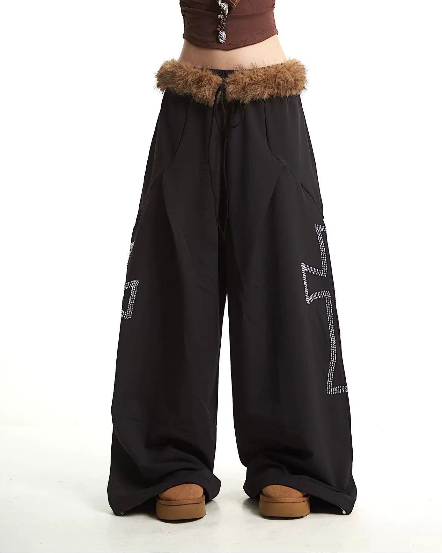 【YURU:FIT】Faux Fur Waist Wide-Leg Pants mry001879