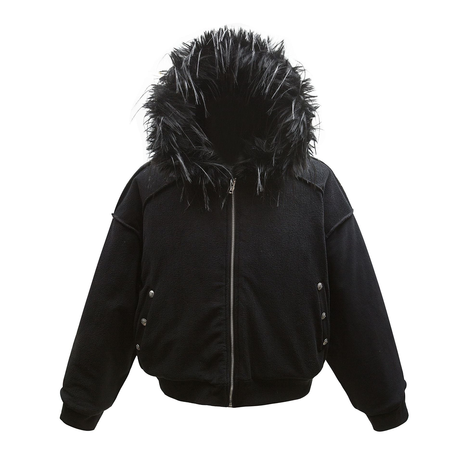 【リピート続出⚡️/2color】Faux Fur Trim Fleece Zip Jacket mry001936