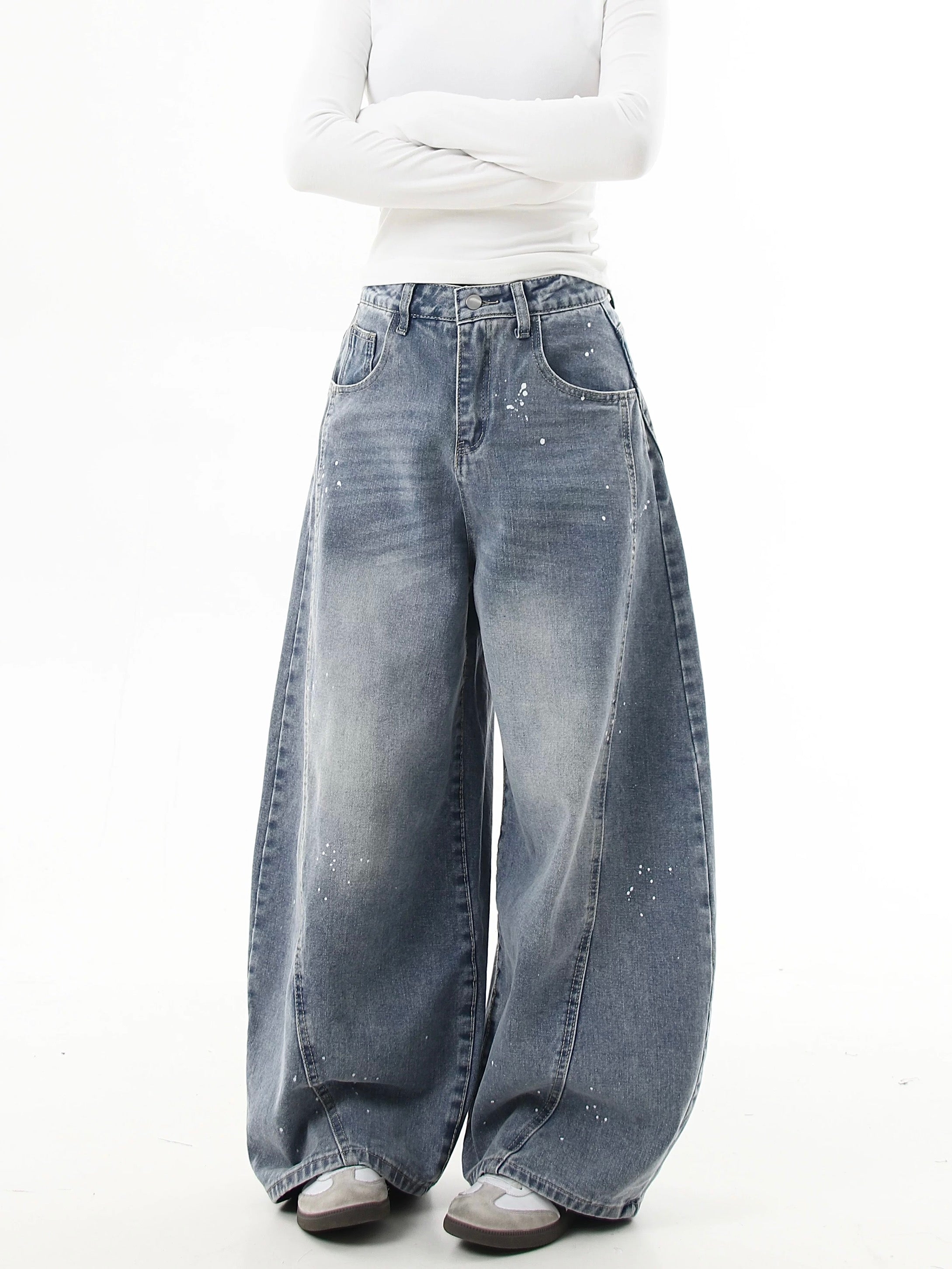 『評価★4.8以上/人気急上昇中💬💥』【COVER:FIT】2color Splatter Wash Balloon Denim Pants mry001753