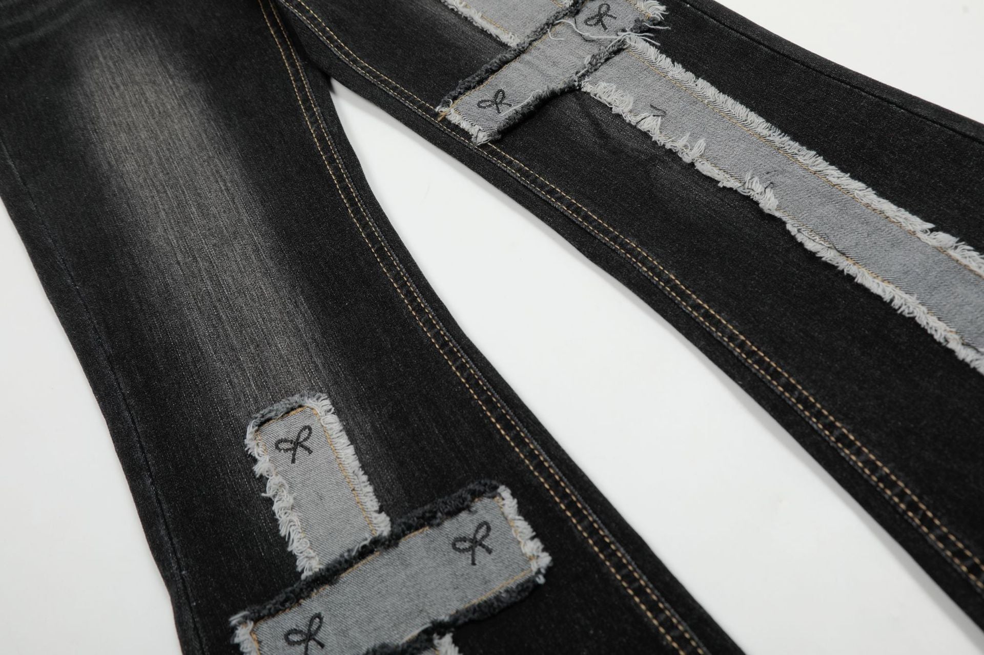 Ribbon Strap Panel Flare Denim Pants mry001667