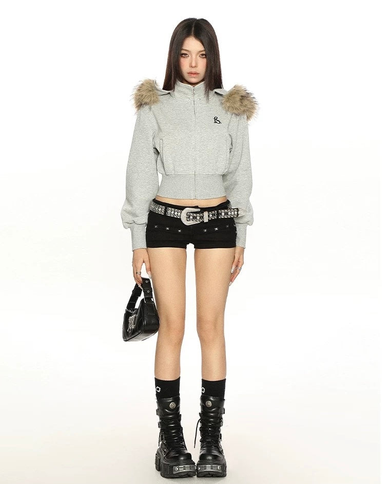 Fur Trim Cropped Jacket mry002069