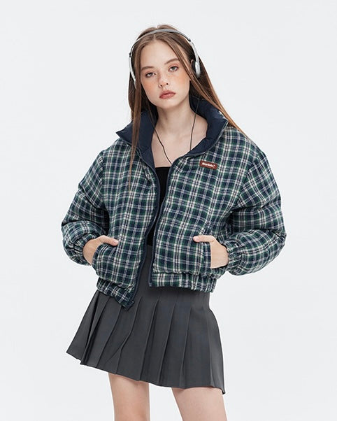 【2color】Reversible Checkered Short Down Jacket mry001802