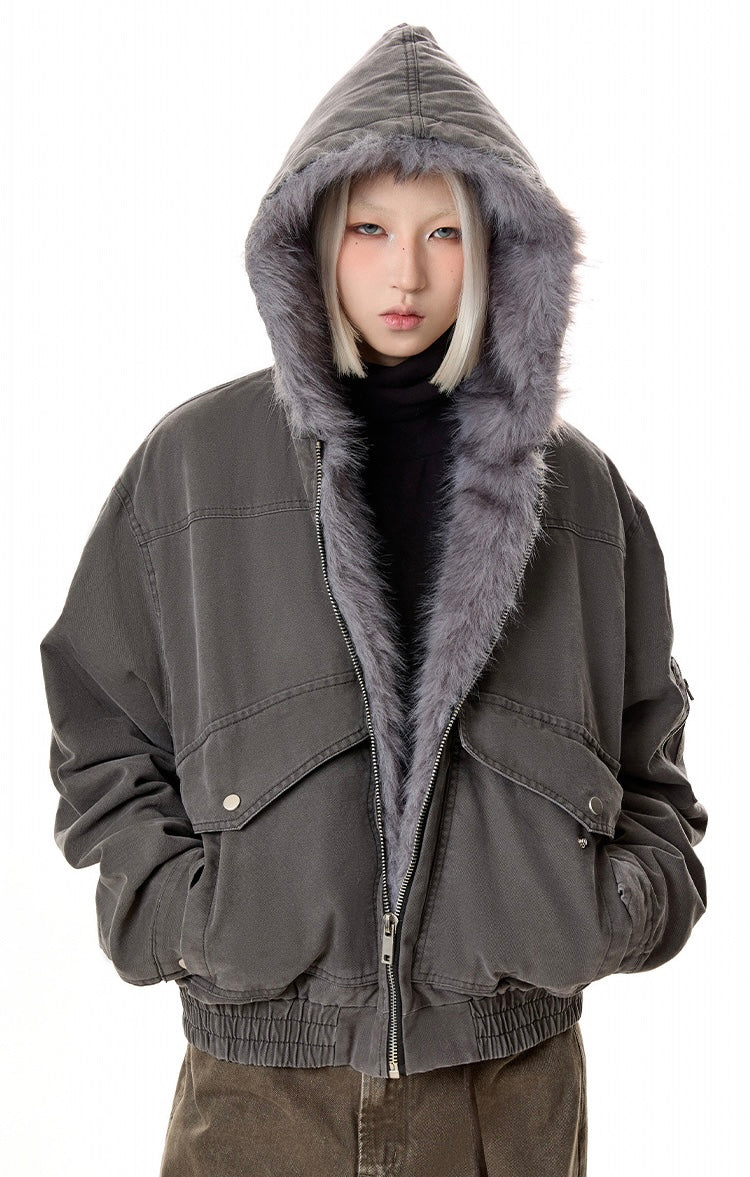【評価★4.8以上/2color】Street Grey Hooded Fur Jacket mry001939