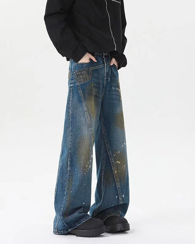 【COVER:FIT】 Vintage Paint-Stain Wide Denim Pants mry001863