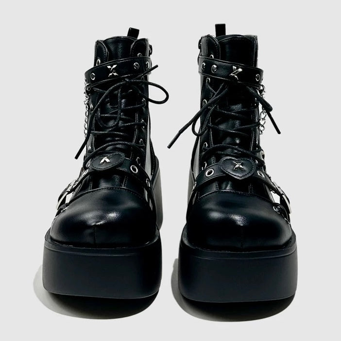 Chain Buckle Platform Combat Boots mry001977