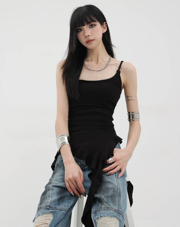 Asym Ruffle Drape Camisole Top mry001727