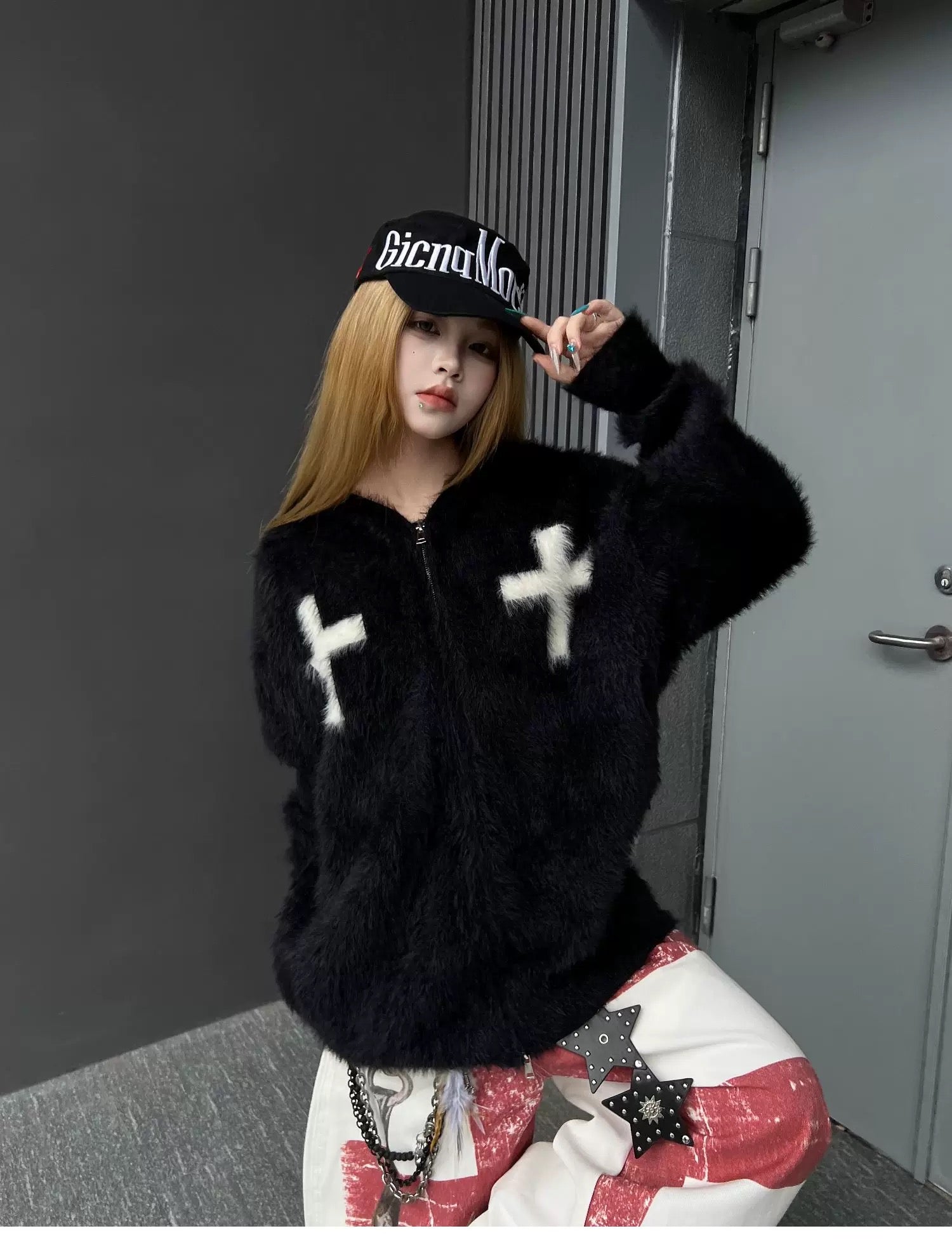 Unisex Fur Cross Zip Jacket mry002025