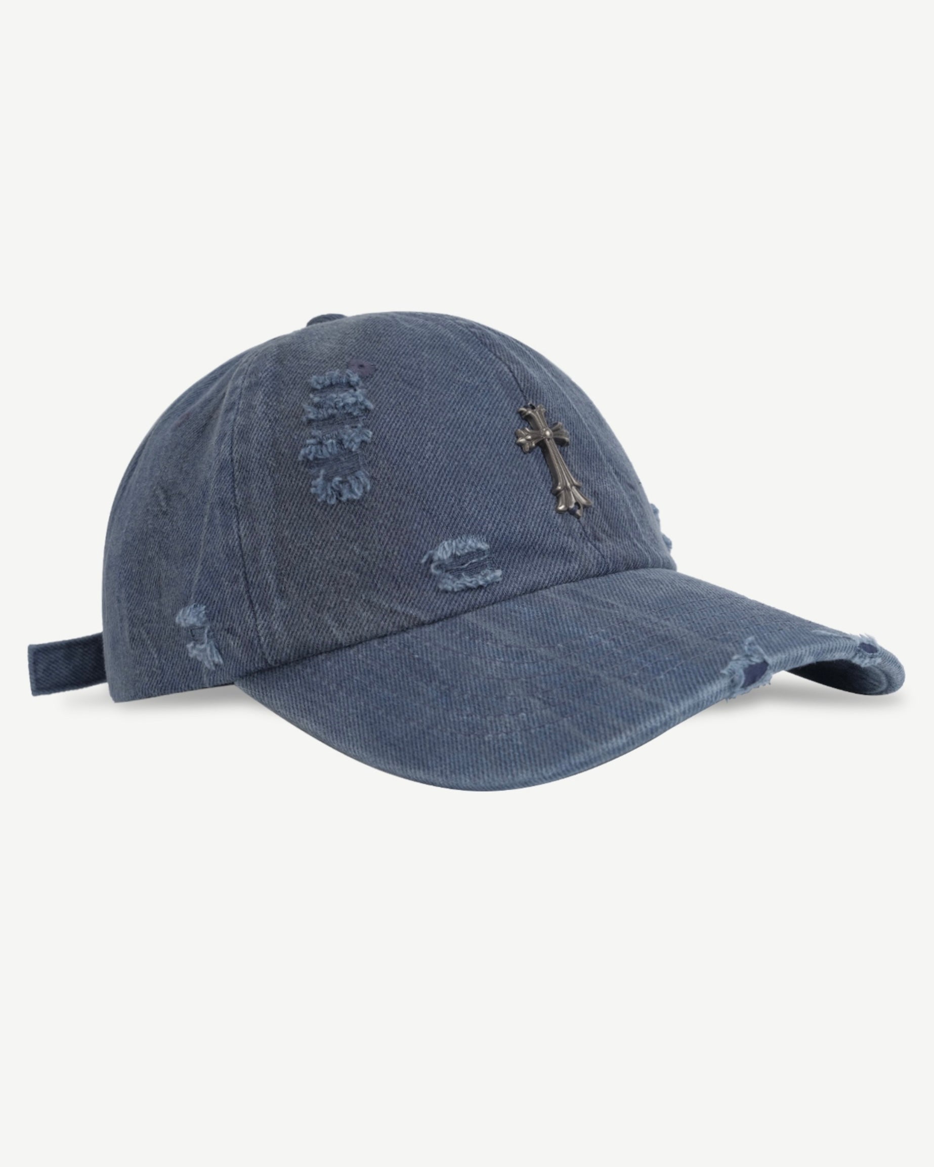 【4color】Vintage Cross Metal Embellished Distressed Cap mry001909