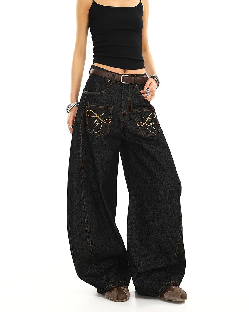 【COVER:FIT】 Embroidered Wide-Leg Denim Pants mry001862